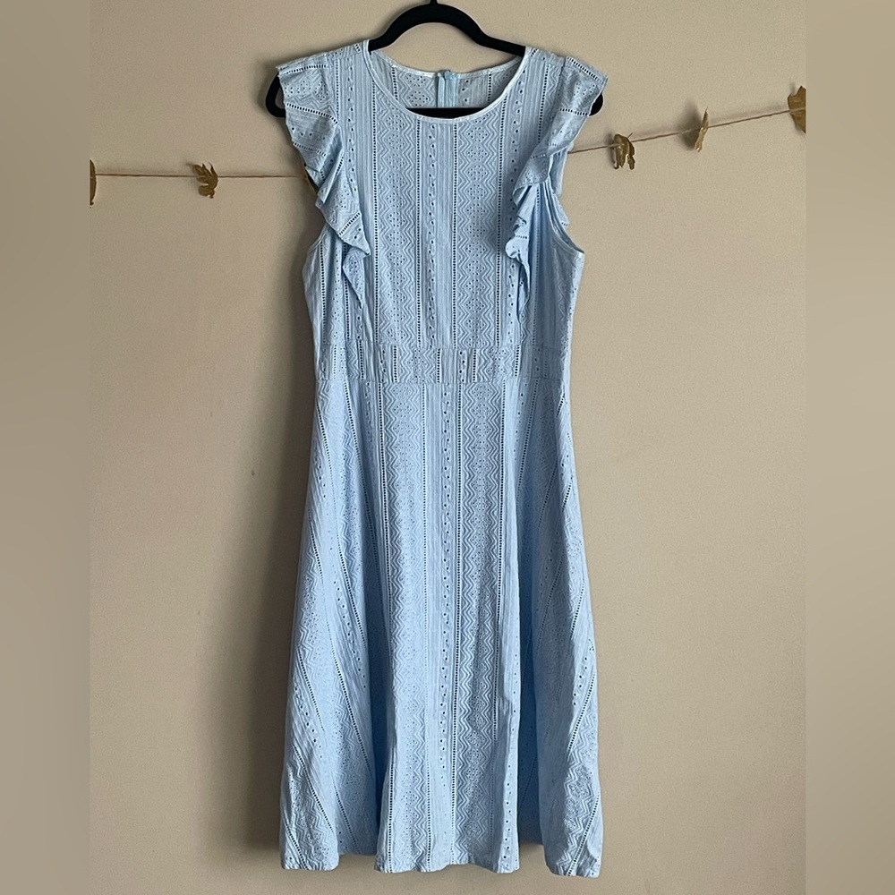 Light Blue Pointelle Sleeveless Ruffle Dress - Picture 2 of 4